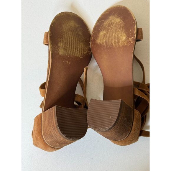 Steve Madden Suede Ankle Tie Block Heel Sandals Rizzaa Tan 7.5 - Picture 9 of 11